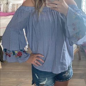 Off the shoulder blue top